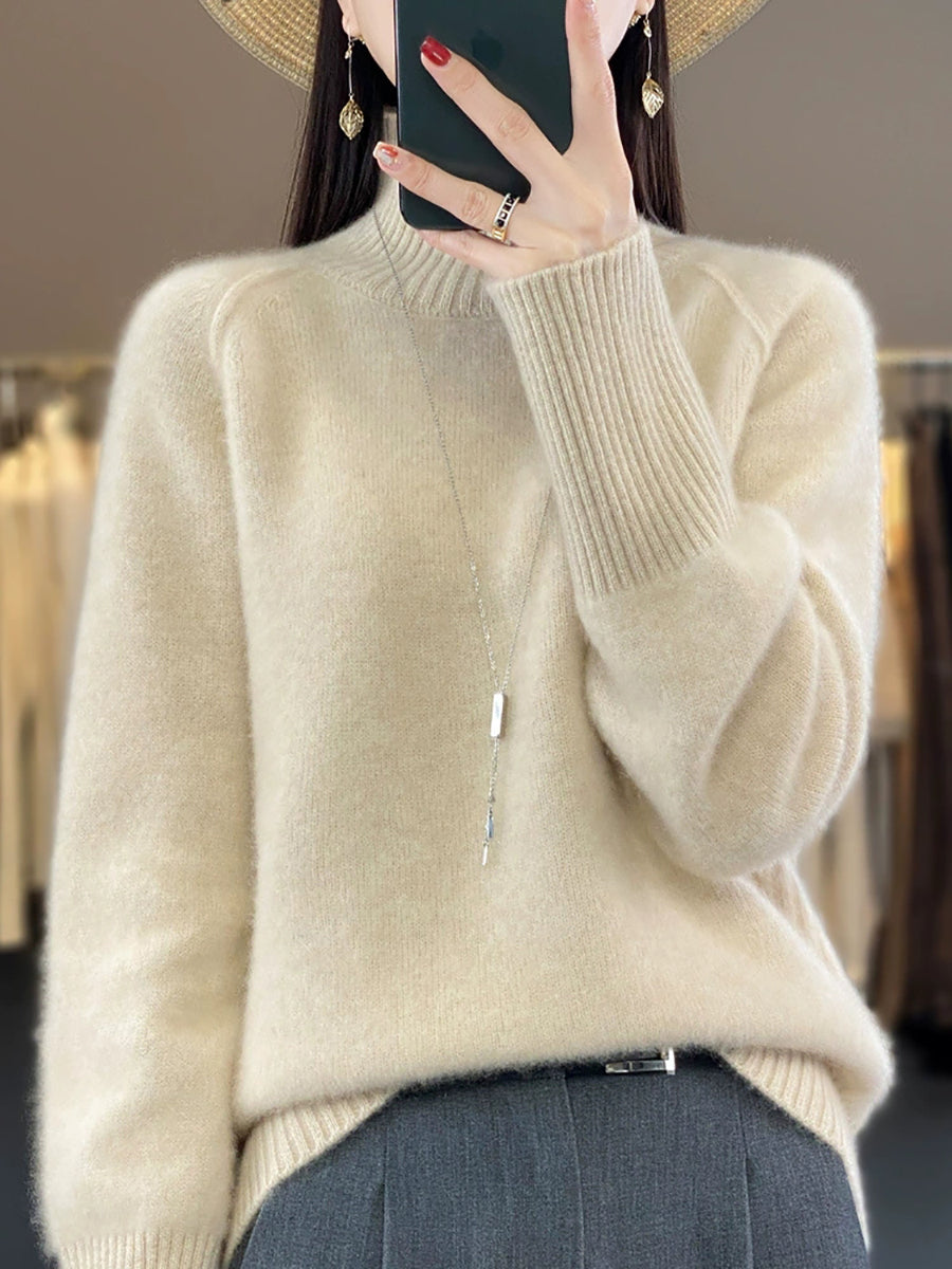 Women Autumn Casual Pure Color Turtleneck Sweater