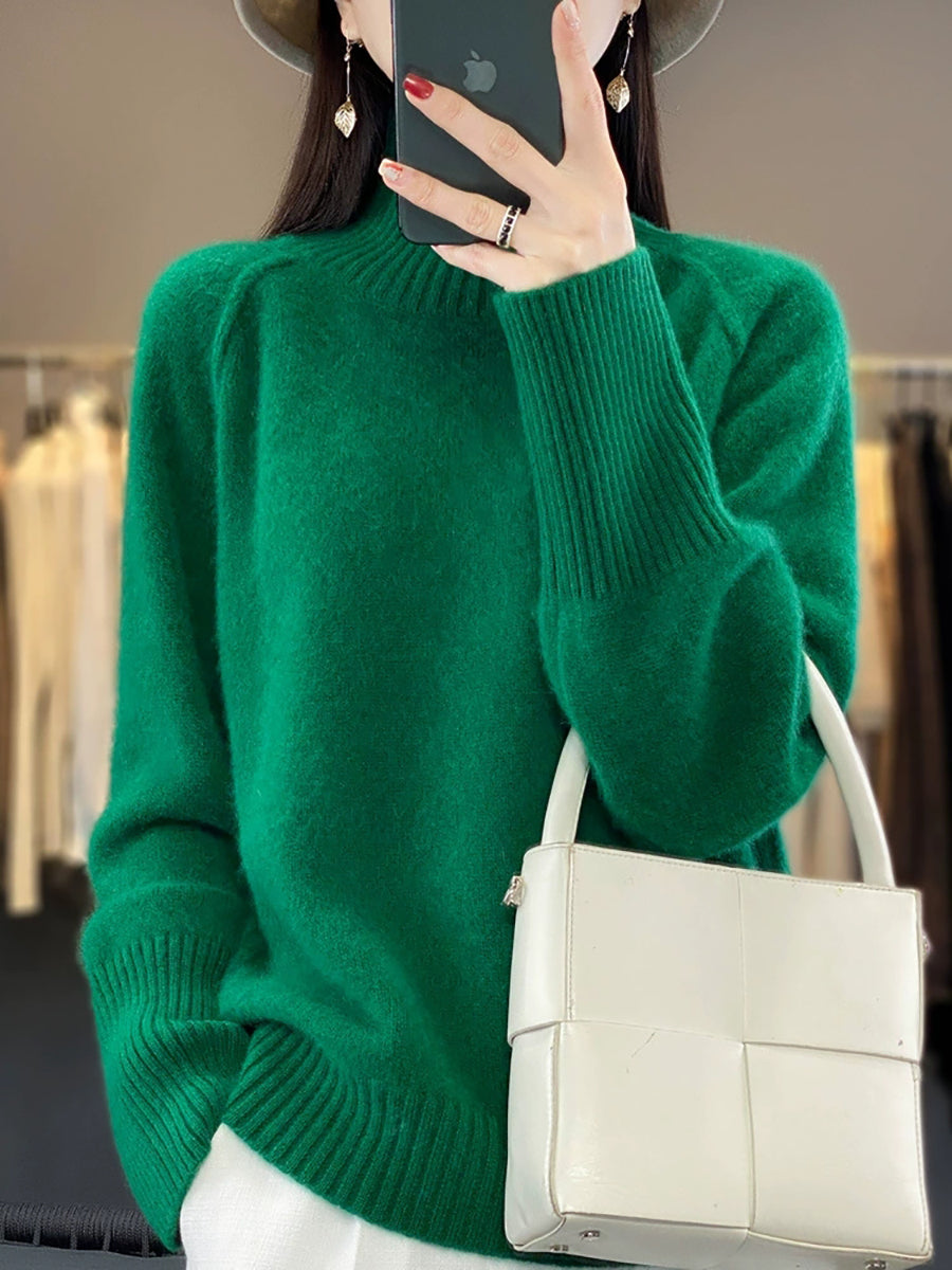 Women Autumn Casual Pure Color Turtleneck Sweater