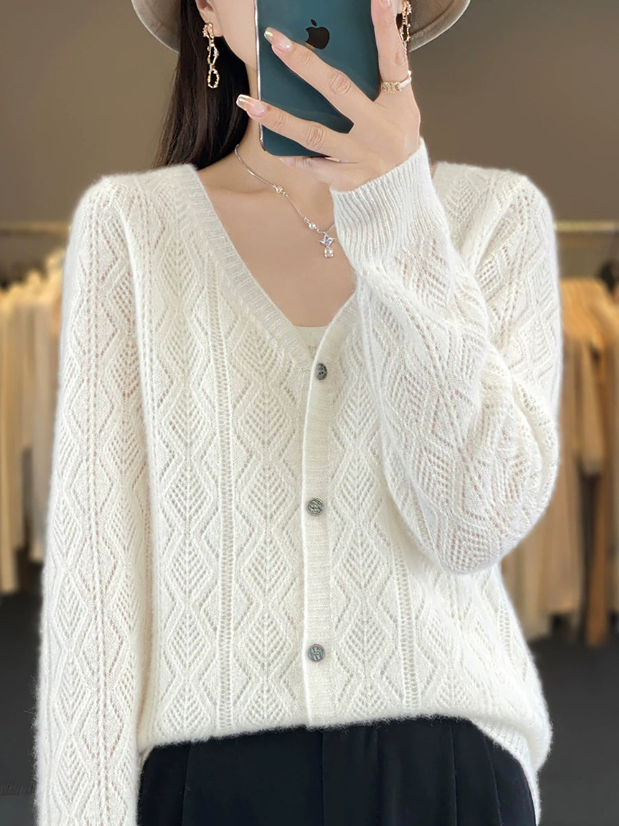 Women Autumn Casual Pure Color V-Neck Sweater