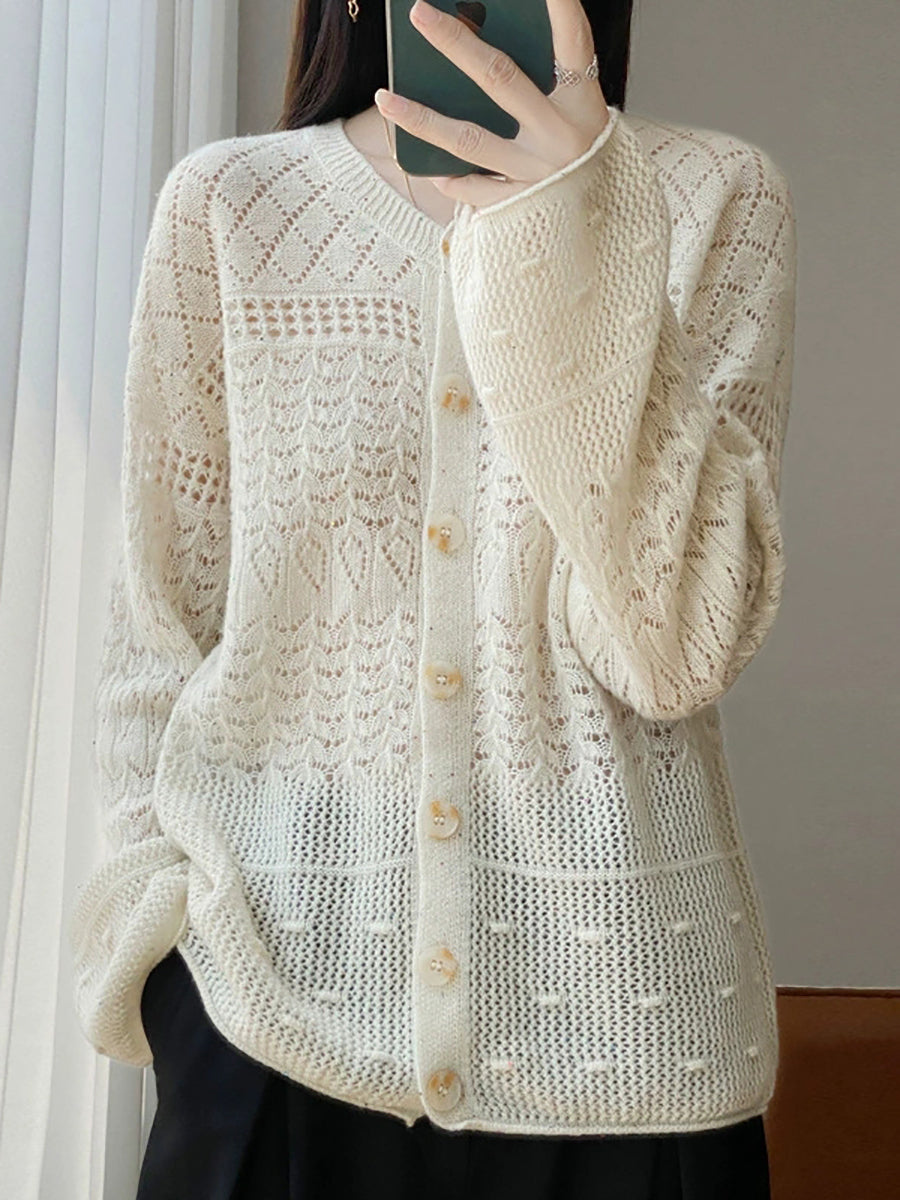Women Autumn Artsy Pure Color O-Neck Knitted Sweater