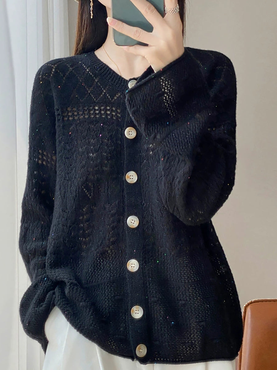 Women Autumn Artsy Pure Color O-Neck Knitted Sweater