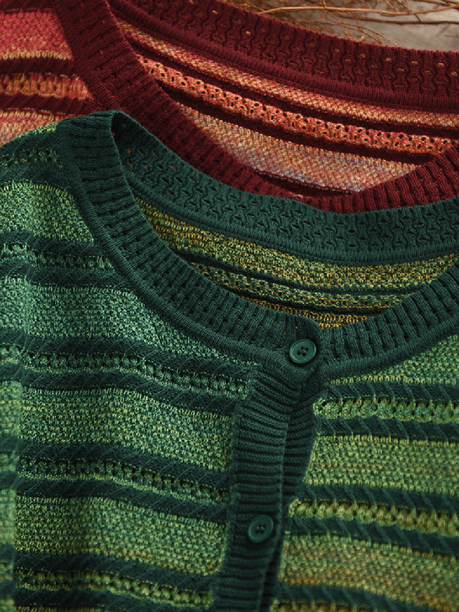 Women Autumn Casual Colorblock Stripe O-Neck Sweater