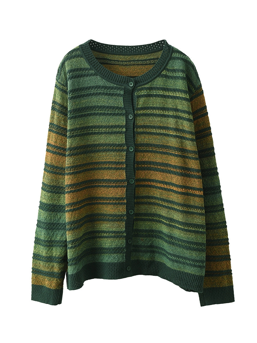 Women Autumn Casual Colorblock Stripe O-Neck Sweater