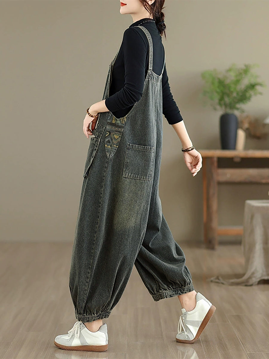 Women Autumn Casual Pure Color Denim Jumpsuits