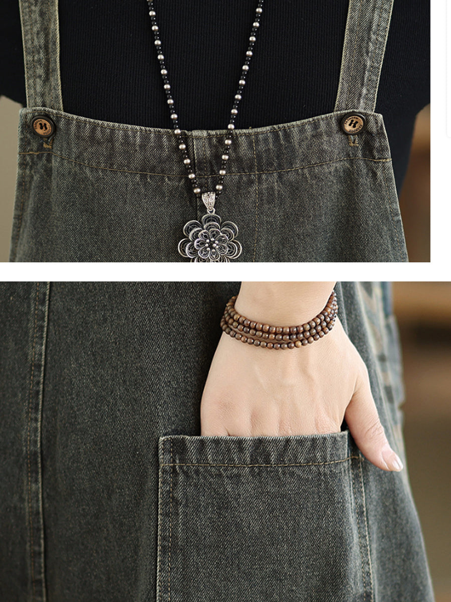 Women Autumn Casual Pure Color Denim Jumpsuits