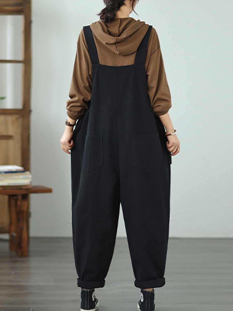 Women Autumn Casual Pure Color Denim Jumpsuits