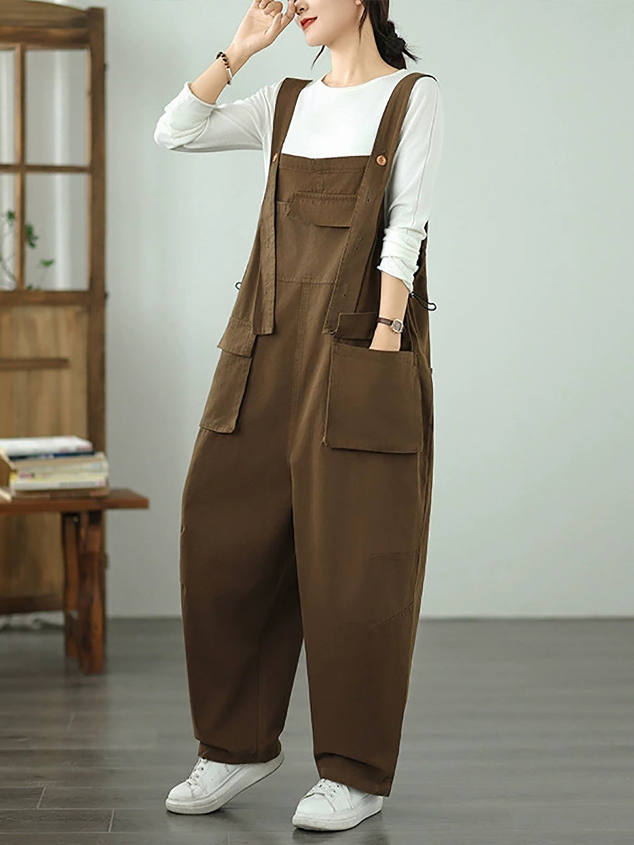 Women Autumn Casual Pure Color Denim Jumpsuits