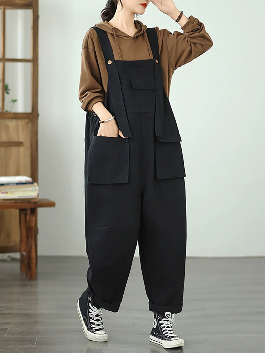 Women Autumn Casual Pure Color Denim Jumpsuits
