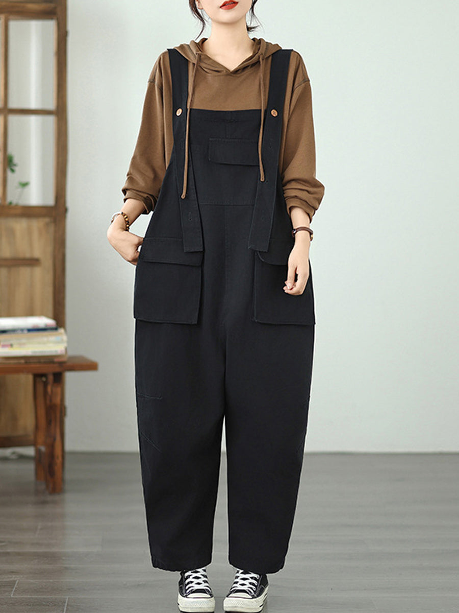 Women Autumn Casual Pure Color Denim Jumpsuits