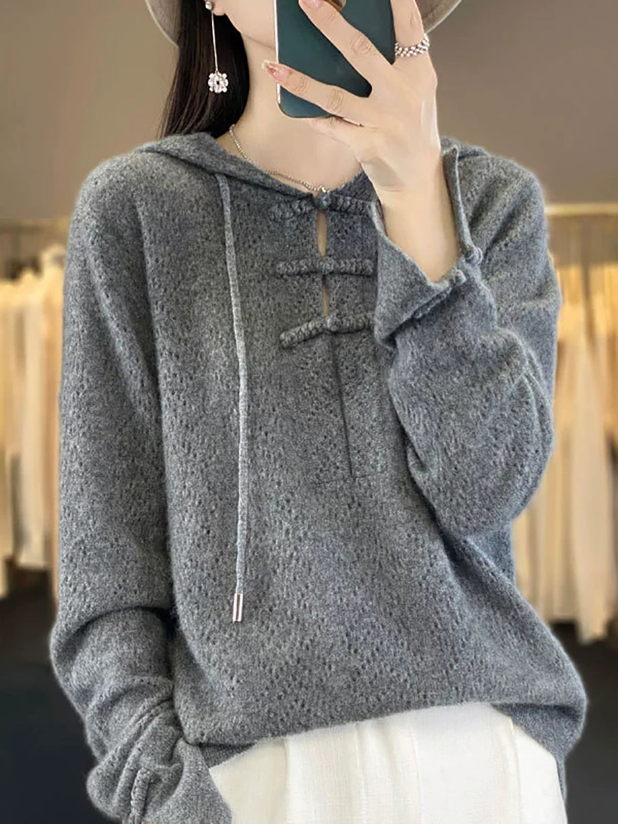 Women Autumn Artsy Kniited Hooded Sweater