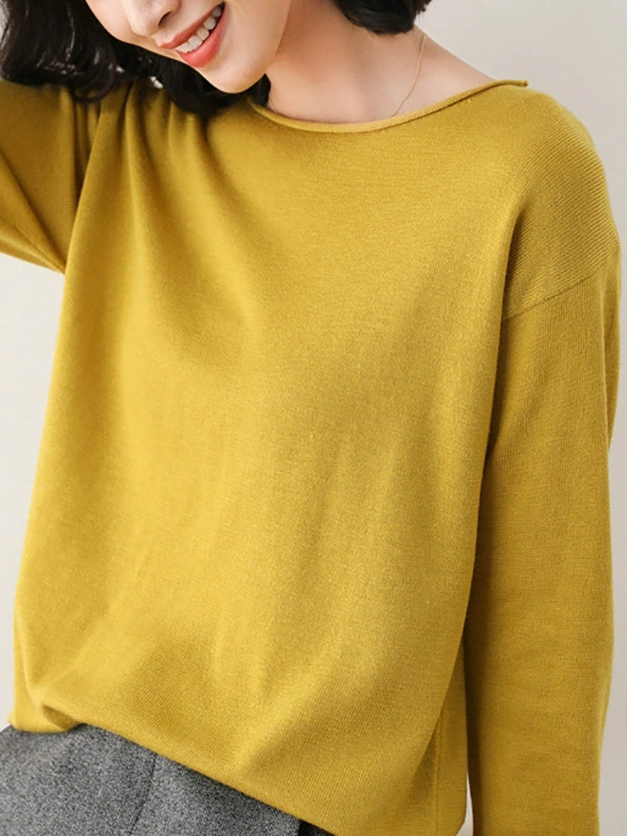 Women Autumn Casual Knitted Wool V-Neck Sweater