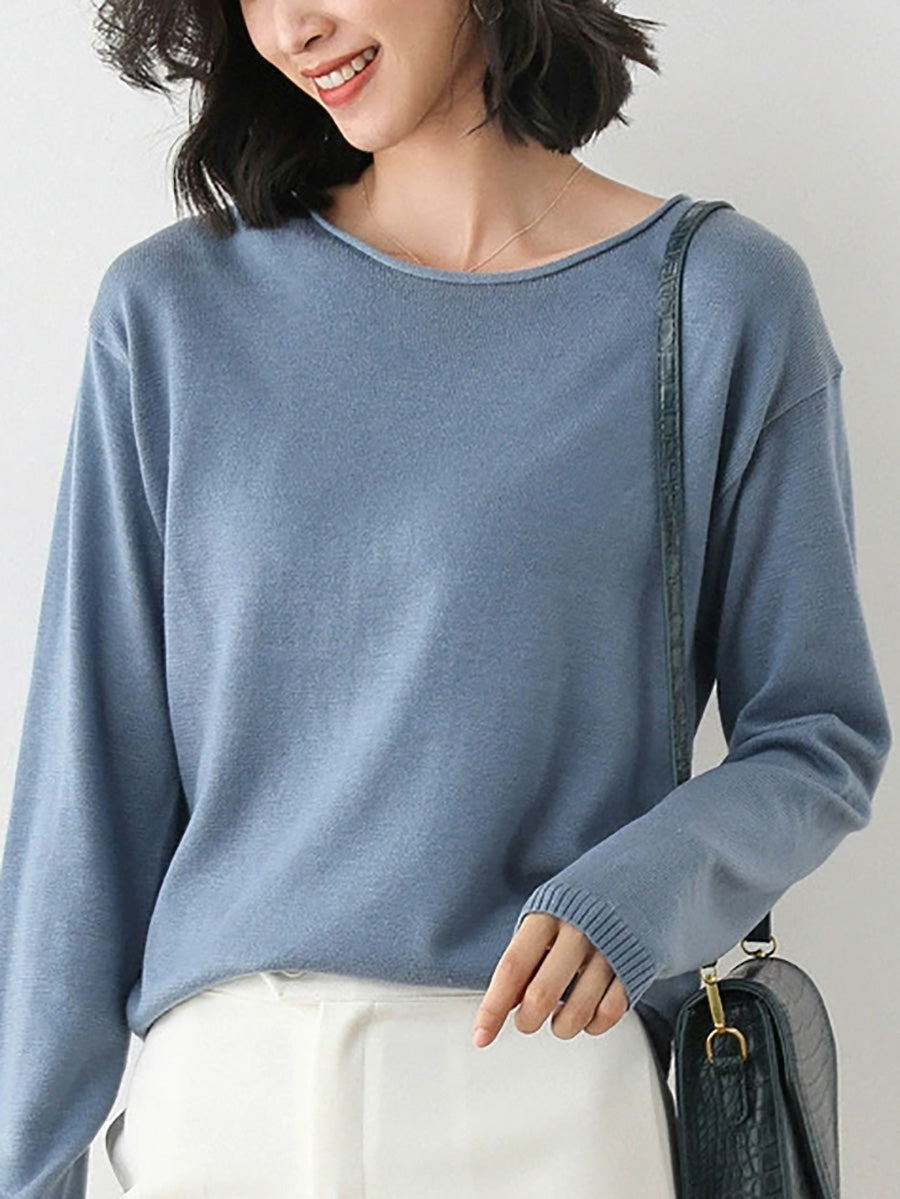 Women Autumn Casual Knitted Wool V-Neck Sweater