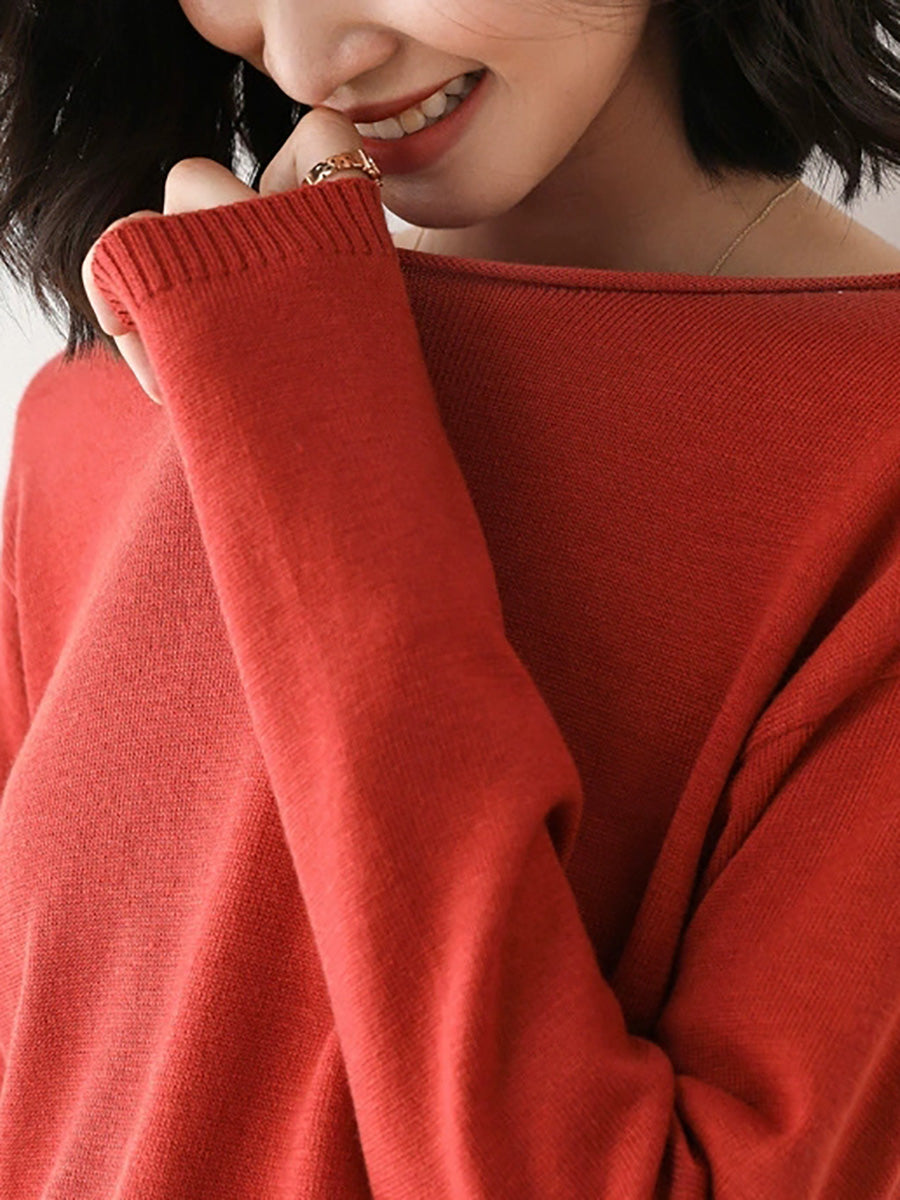 Women Autumn Casual Knitted Wool V-Neck Sweater