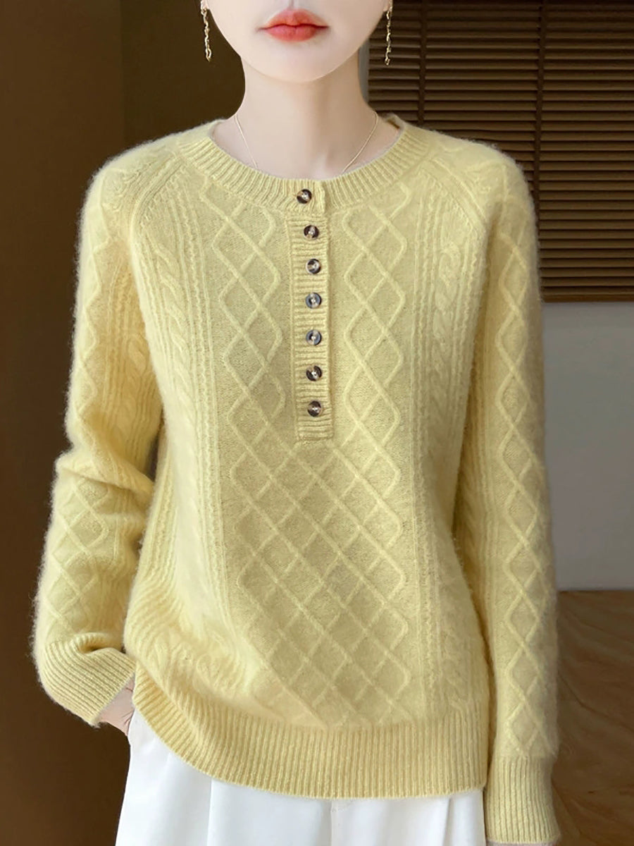 Women Autumn Vintage Rhomboids Wool O-Neck Sweater
