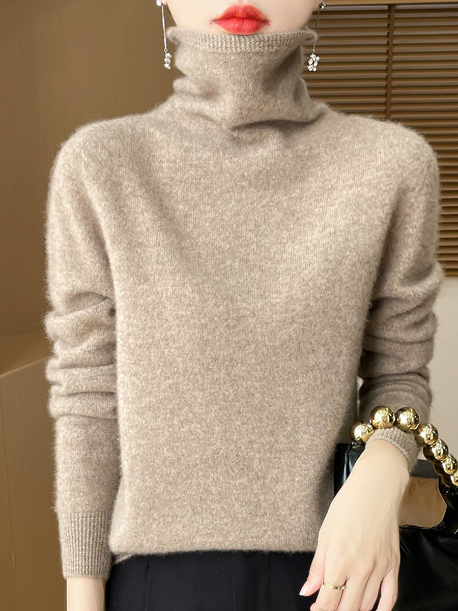 Women Autumn Pure Color Soft  Wool Tuetleneck Sweater