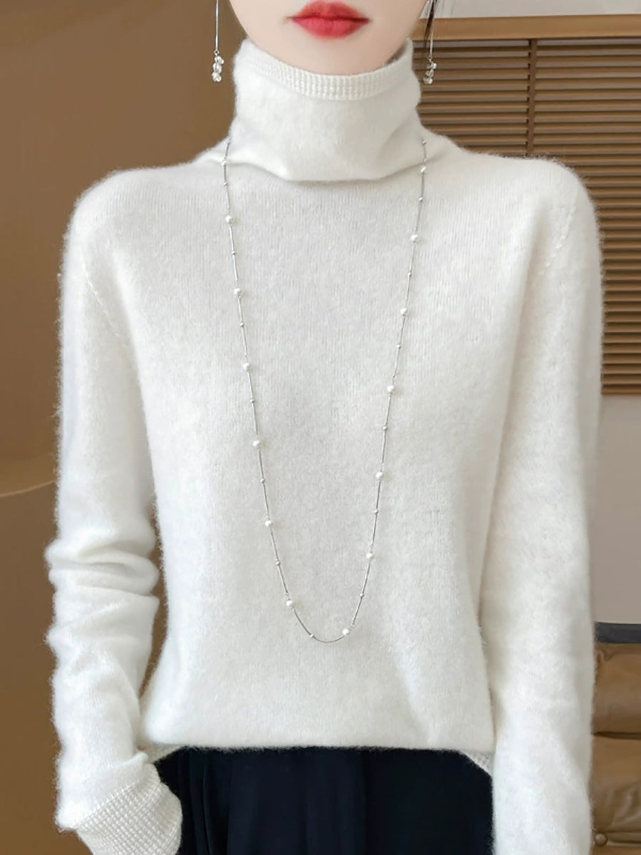 Women Autumn Pure Color Soft  Wool Tuetleneck Sweater