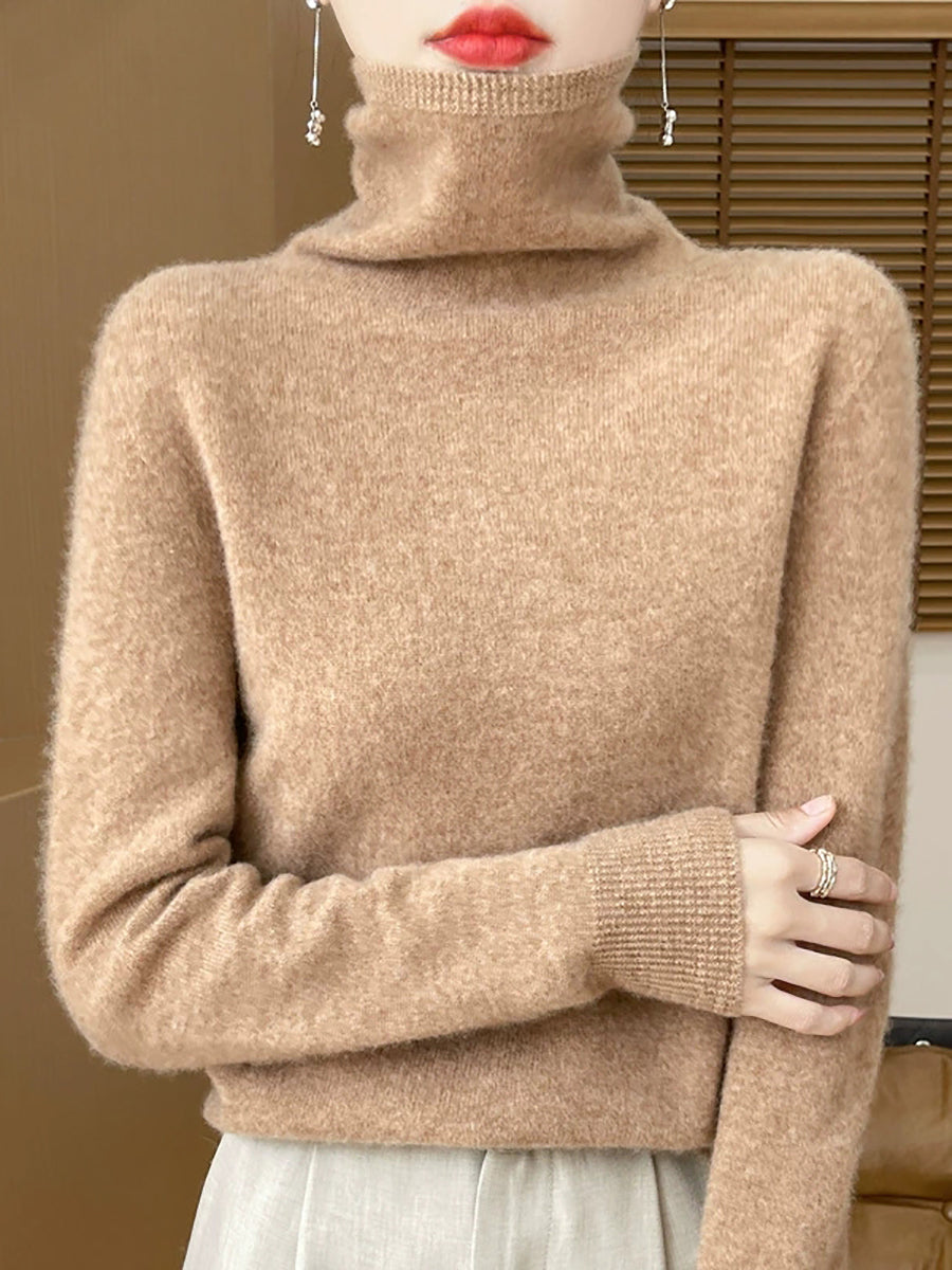 Women Autumn Pure Color Soft  Wool Tuetleneck Sweater