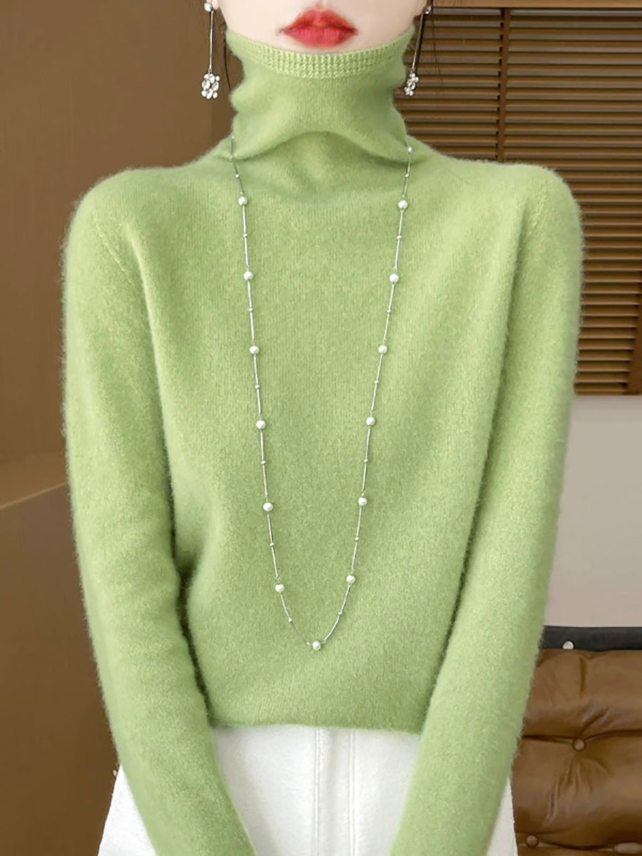 Women Autumn Pure Color Soft  Wool Tuetleneck Sweater