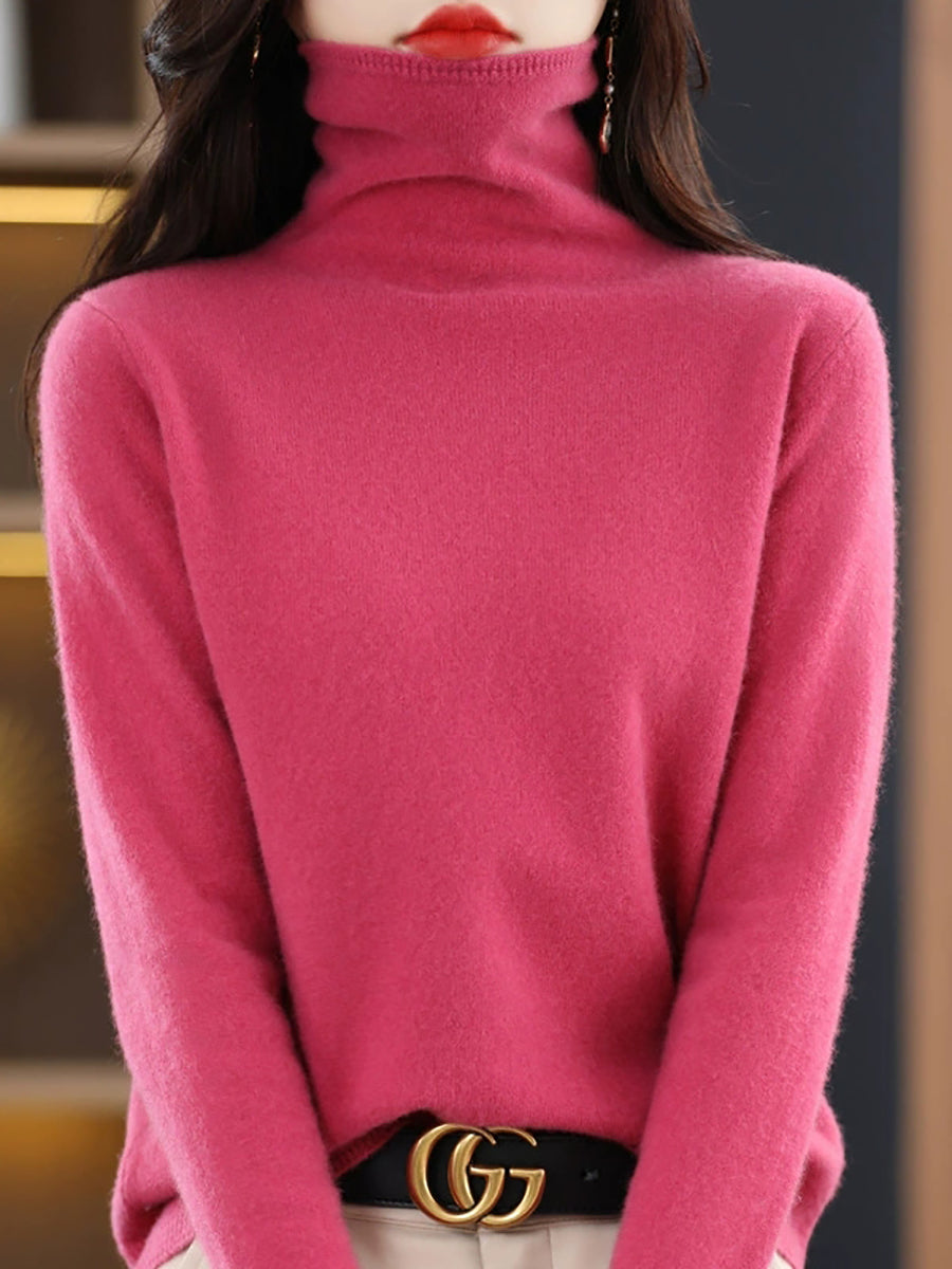 Women Autumn Pure Color Soft  Wool Tuetleneck Sweater