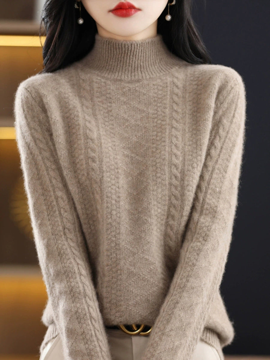Women Autumn Pure Color Wool Half-Turtleneck Sweater