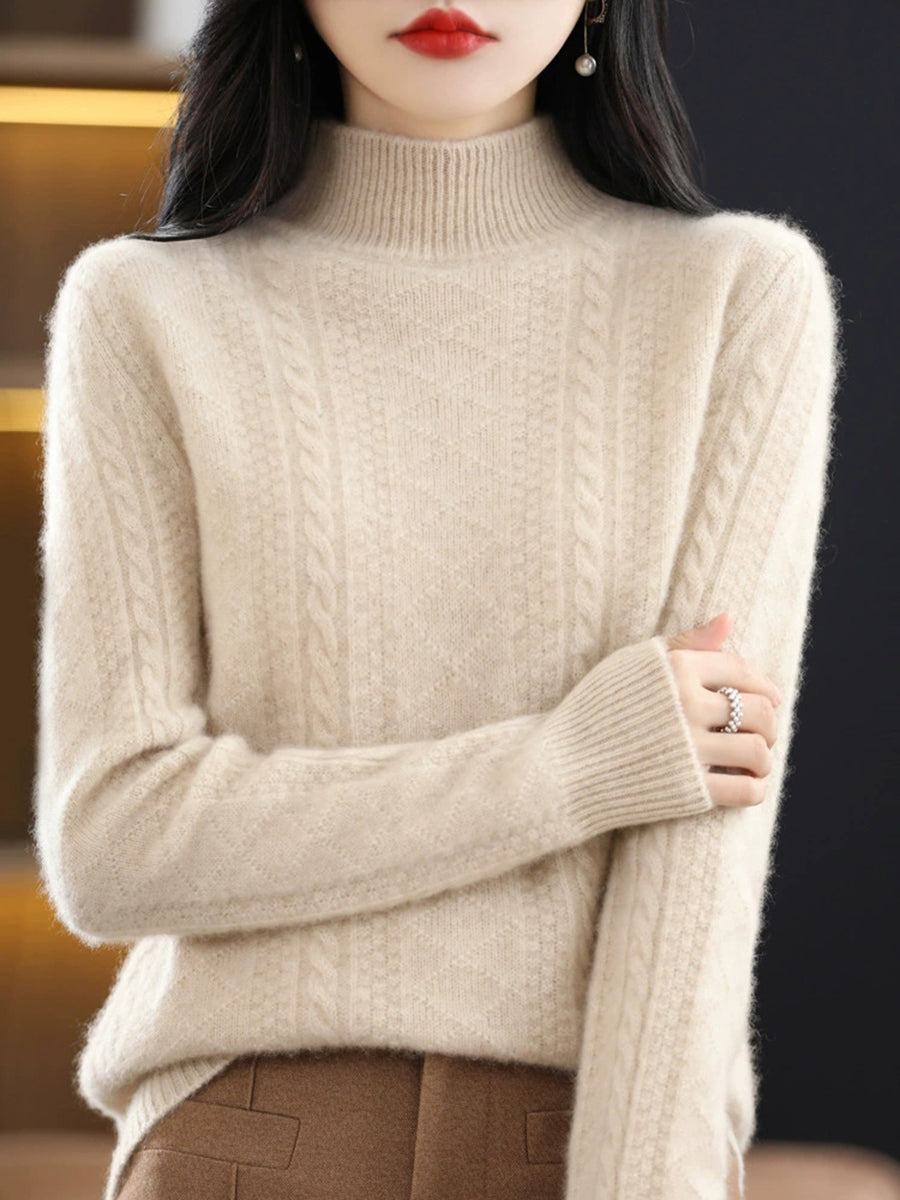 Women Autumn Pure Color Wool Half-Turtleneck Sweater