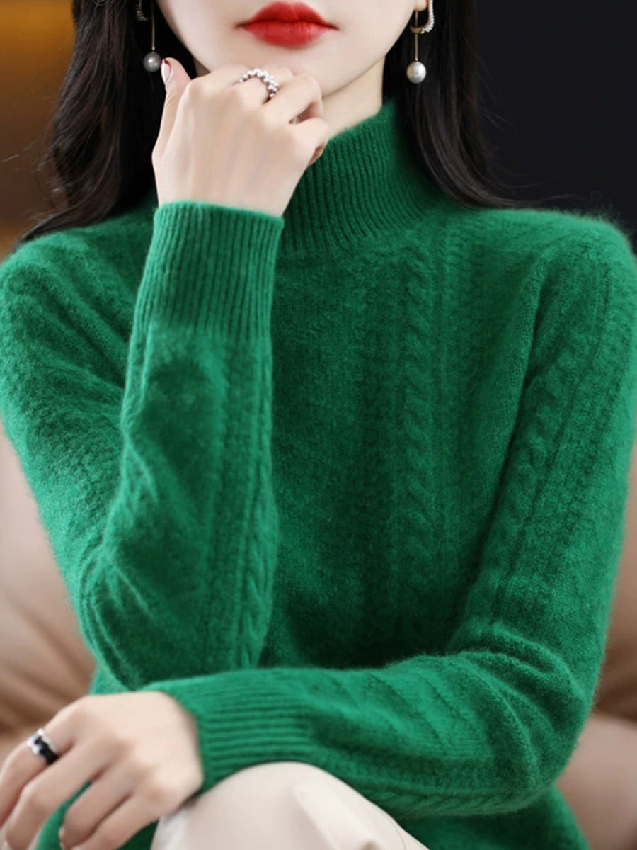 Women Autumn Pure Color Wool Half-Turtleneck Sweater