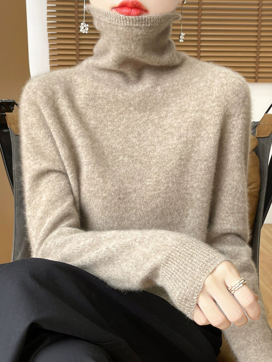 Women Autumn Pure Color Wool Turtleneck Sweater