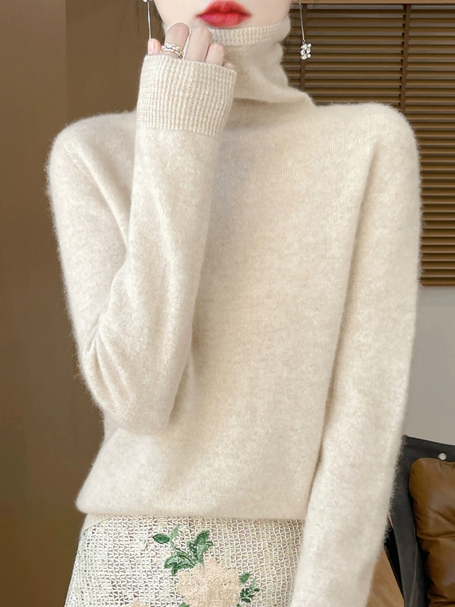 Women Autumn Pure Color Wool Turtleneck Sweater