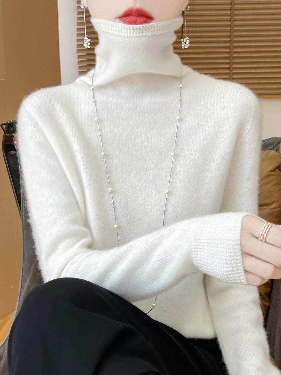 Women Autumn Pure Color Wool Turtleneck Sweater