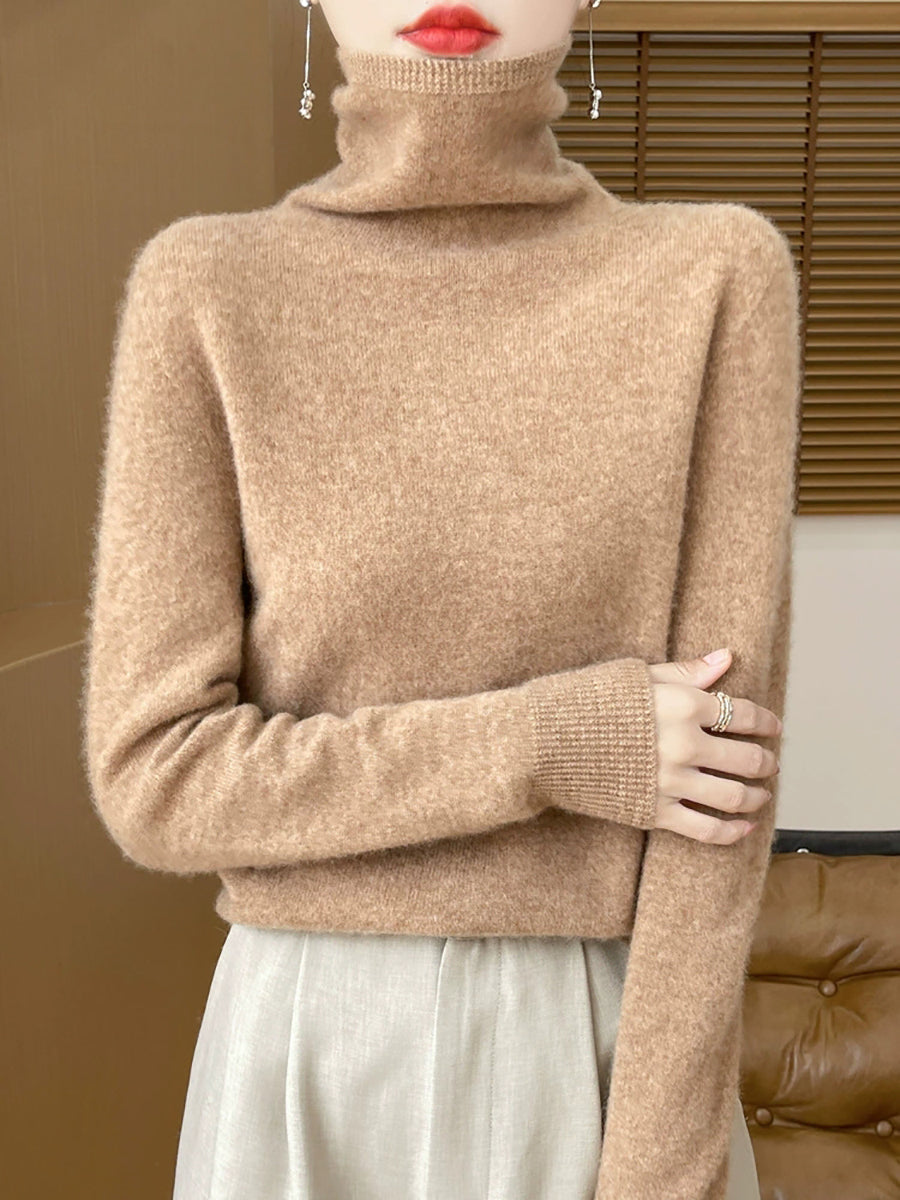 Women Autumn Pure Color Wool Turtleneck Sweater