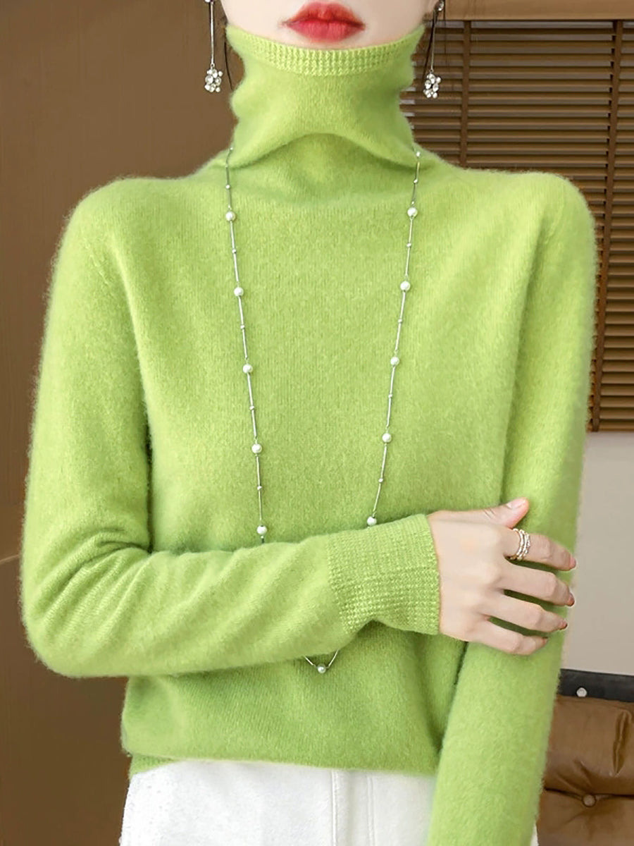 Women Autumn Pure Color Wool Turtleneck Sweater