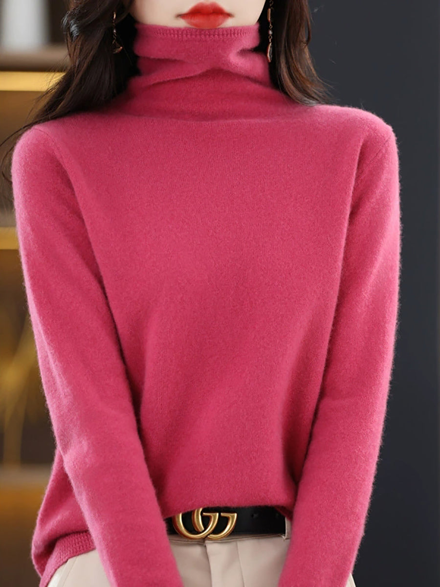 Women Autumn Pure Color Wool Turtleneck Sweater