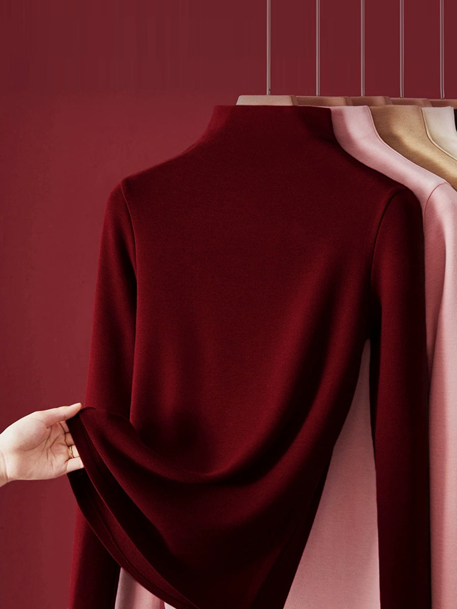 Women Autumn Pure Color Warm Half-Turtleneck Sweater