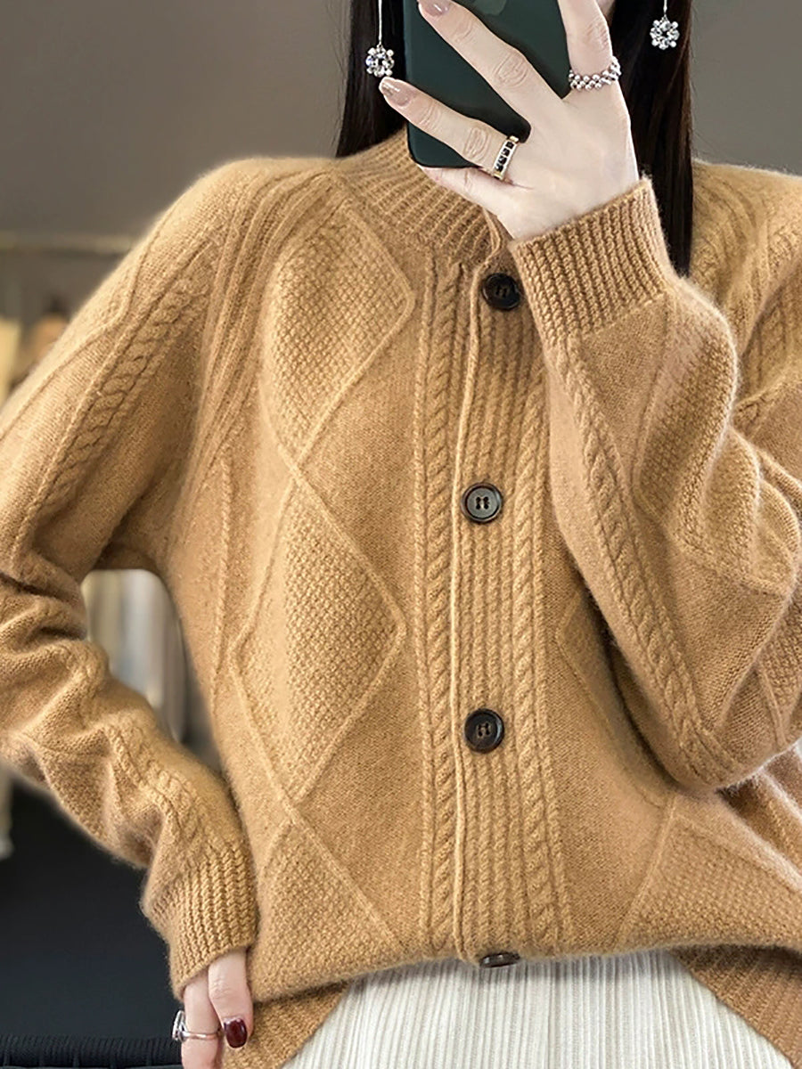 Women Autumn Pure Color Wool Stand Collar Sweater