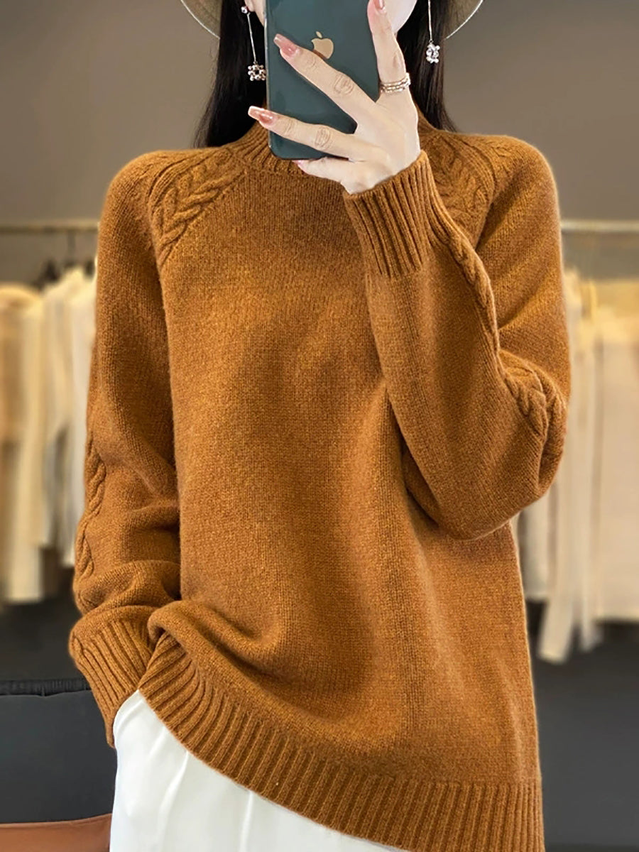Women Autumn Pure Color Wool Half-Turtleneck Sweater