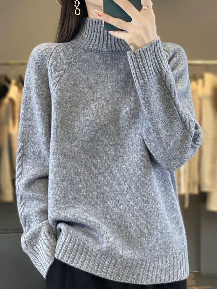 Women Autumn Pure Color Wool Half-Turtleneck Sweater