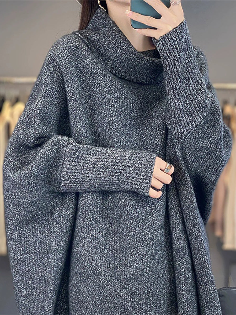 Women Autumn Pure Color Turtleneck Wool Knitted Sweater