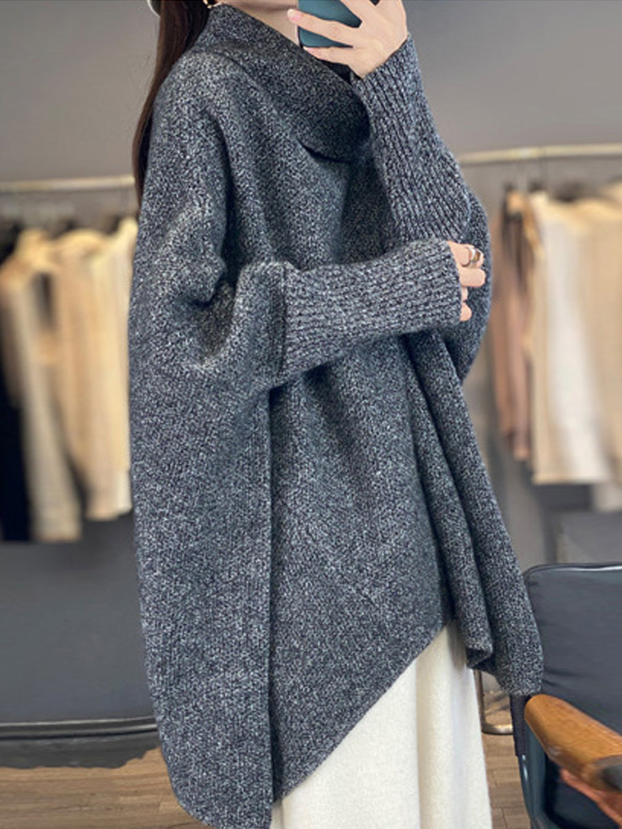 Women Autumn Pure Color Turtleneck Wool Knitted Sweater