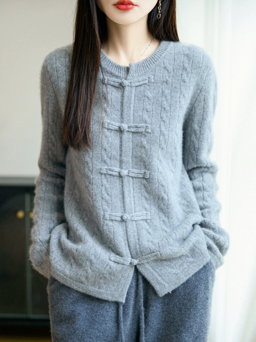 Women Autumn Ethnic Warm Wool O-Neck Sweater