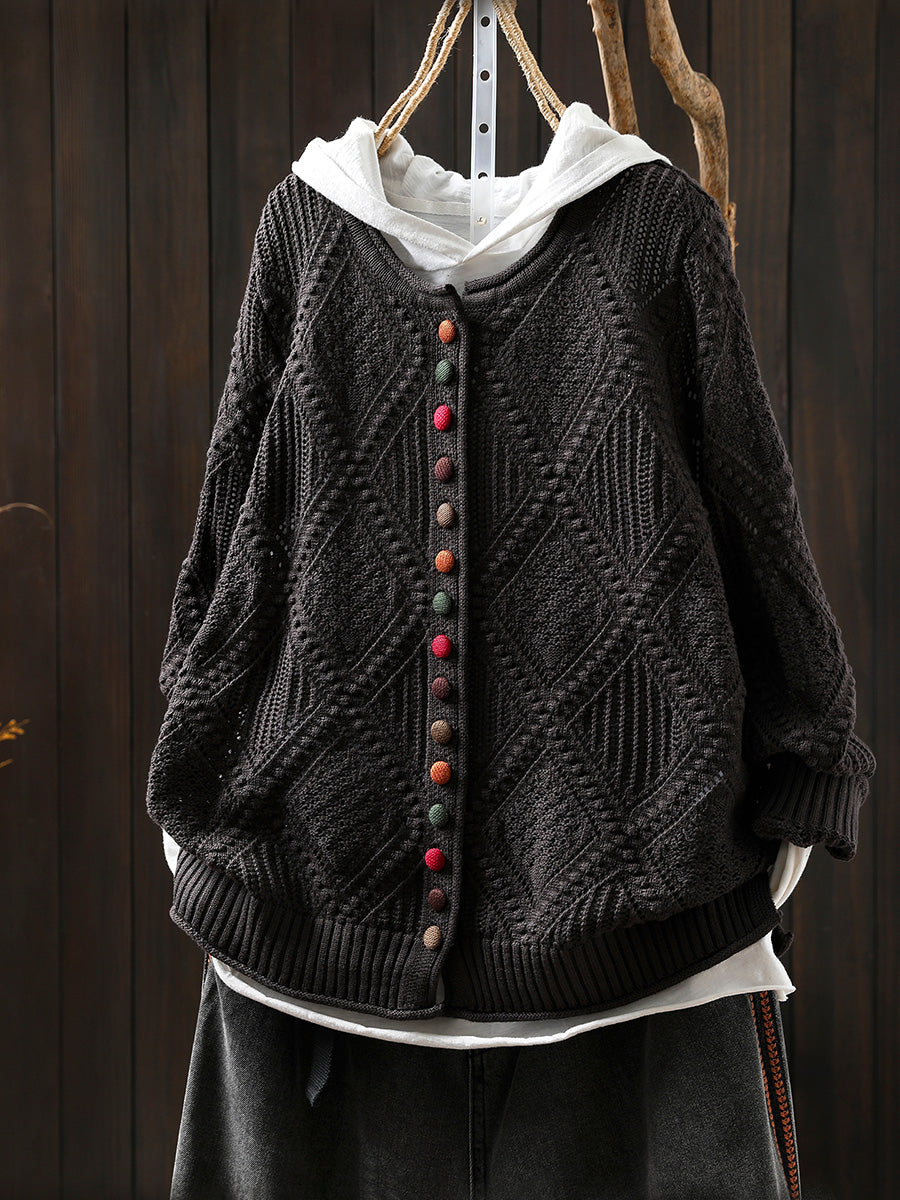 Women Autumn Vintage Rhomboids Knitted O-Neck Sweater