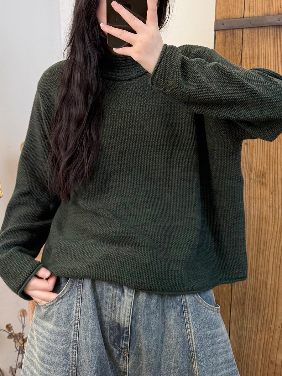 Women Autumn Casual Pure Color Turtleneck Sweater