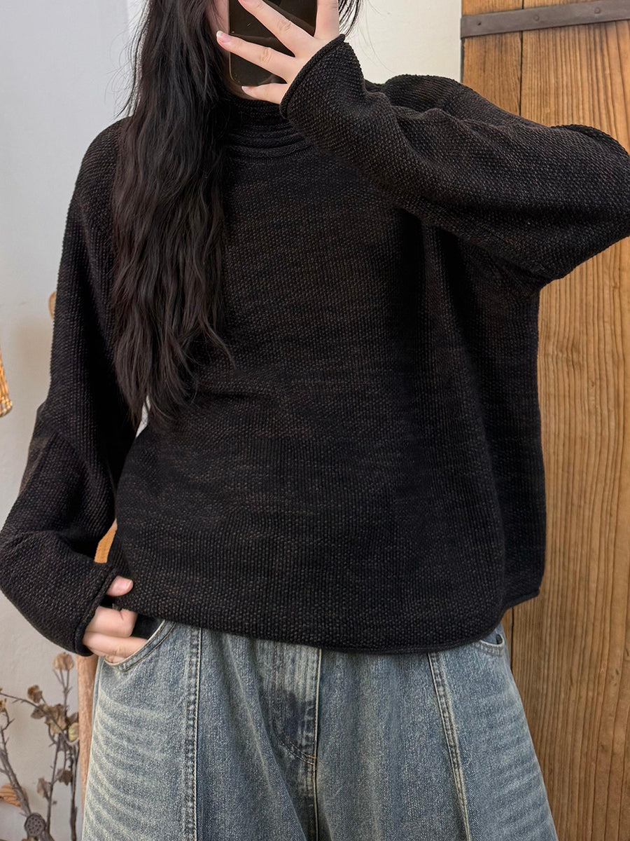 Women Autumn Casual Pure Color Turtleneck Sweater