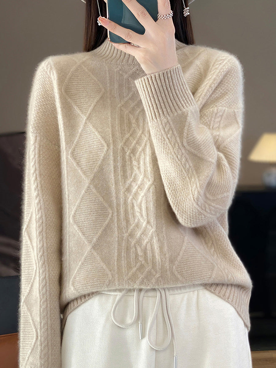 Women Autumn Pure Color Wool Half-Turtleneck Sweater