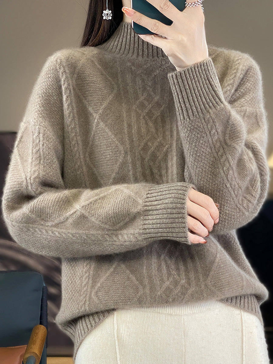 Women Autumn Pure Color Wool Half-Turtleneck Sweater
