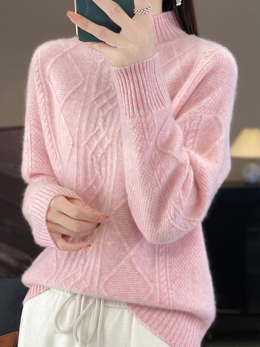 Women Autumn Pure Color Wool Half-Turtleneck Sweater