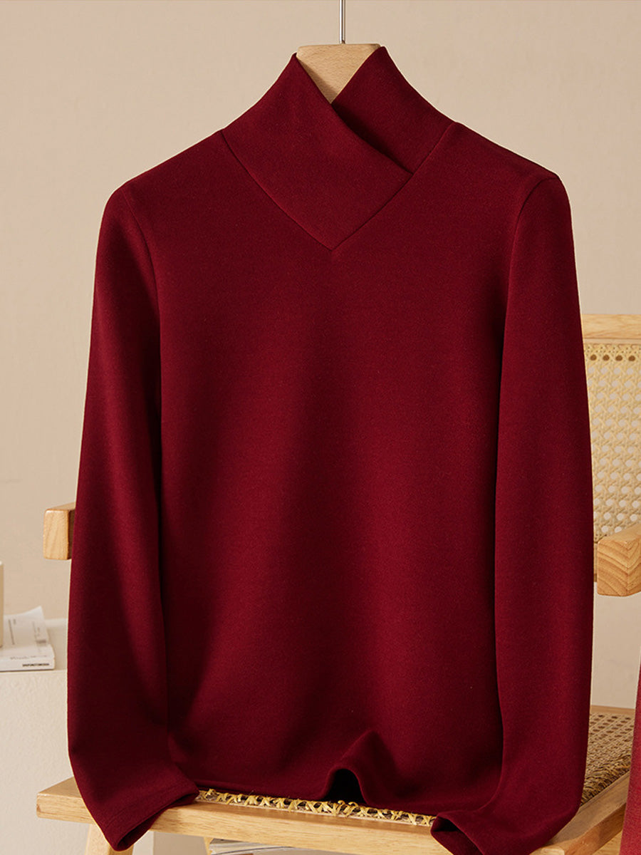 Women Vintage Winter Pure Color V-Neck Knitted Sweater