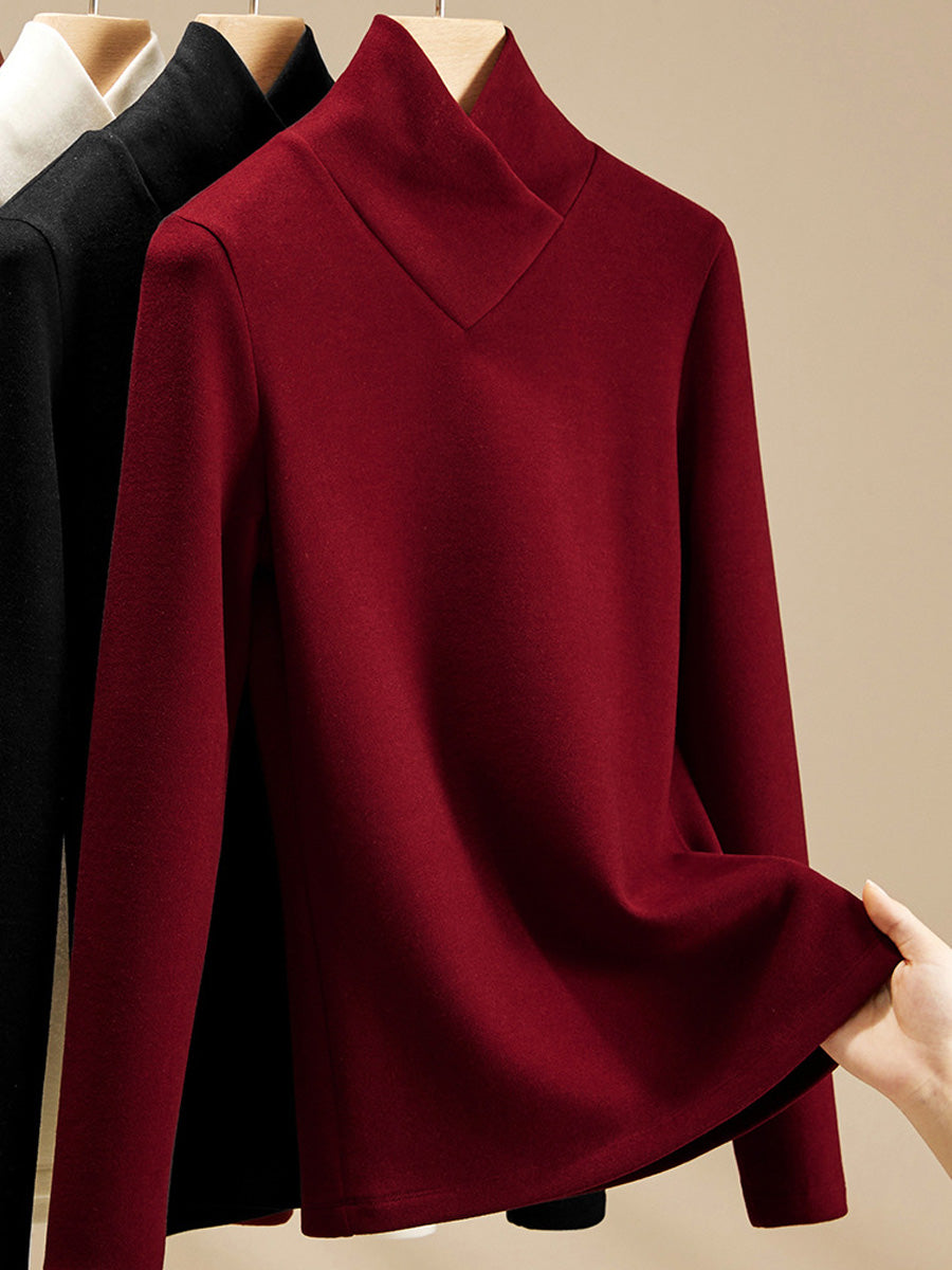 Women Vintage Winter Pure Color V-Neck Knitted Sweater