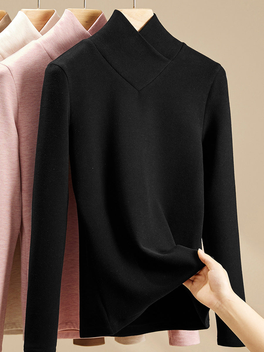 Women Vintage Winter Pure Color V-Neck Knitted Sweater