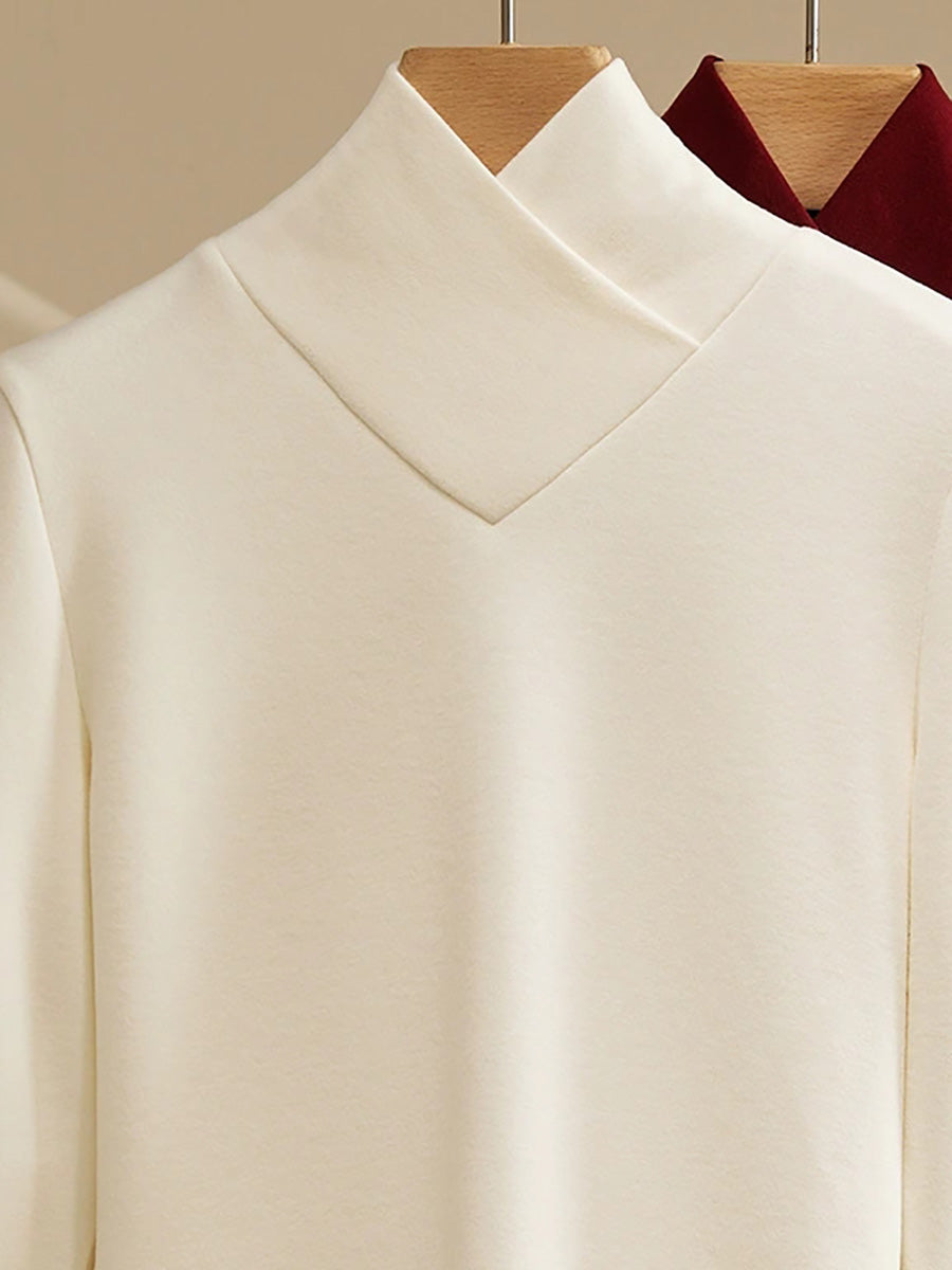 Women Vintage Winter Pure Color V-Neck Knitted Sweater