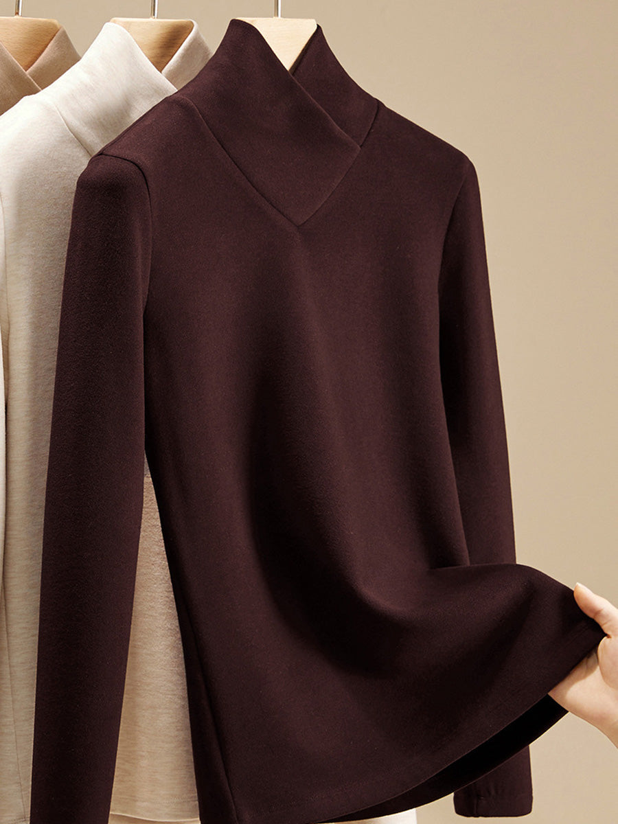 Women Vintage Winter Pure Color V-Neck Knitted Sweater